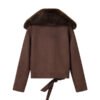 Elegant Fur Collar Suede Jacket for Women – Fall Essential