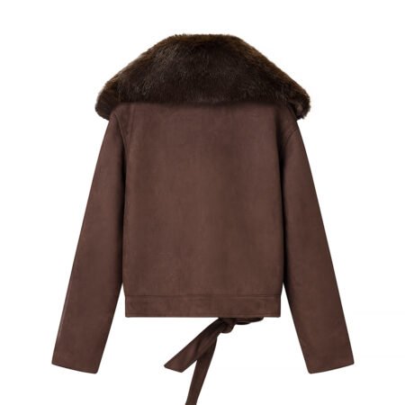 Elegant Fur Collar Suede Jacket for Women – Fall Essential