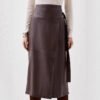 Faux Leather Elegant Irregular Asymmetric Slit Belted A-Line Skirt