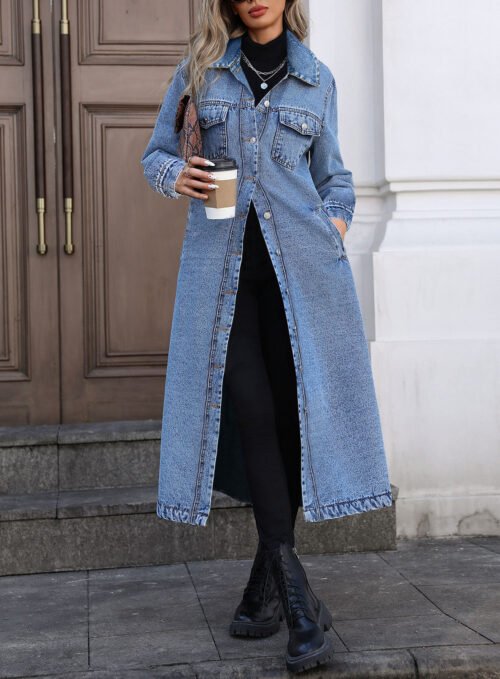 Oversized Denim Jacket Coat for Women – Fall Winter Essential