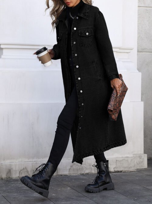 Oversized Denim Jacket Coat for Women – Fall Winter Essential
