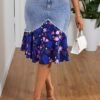 Plus Size Floral Stitching Denim Lady Skirt