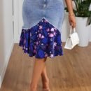 Plus Size Floral Stitching Denim Lady Skirt