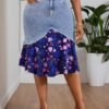 Plus Size Floral Embroidered Denim Skirt for Women
