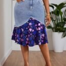 Plus Size Floral Embroidered Denim Skirt for Women