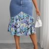 Plus Size Floral Stitching Denim Lady Skirt