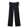 Women Autumn Winter Rivets Lace-Up Casual Bootcut Pants