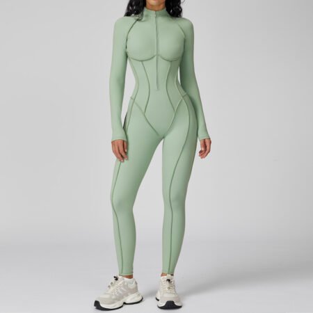 The PowerFlex Contrast Zip‑Front Fitness Jumpsuit is built for performance and style. Featuring a stand‑up collar and bold contrast paneling, this jumpsuit creates a dynamic, athletic look. The half‑zip front allows adjustable comfort, while the stretchy, breathable fabric supports your body through high‑intensity workouts, yoga, or everyday athleisure wear.