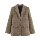 Women’s Plaid Straight-Cut Blazer with Elegant Tailoring