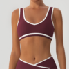WIDE STRAP CONTRAST COLOR YOGA BRA WITH CHEST PAD