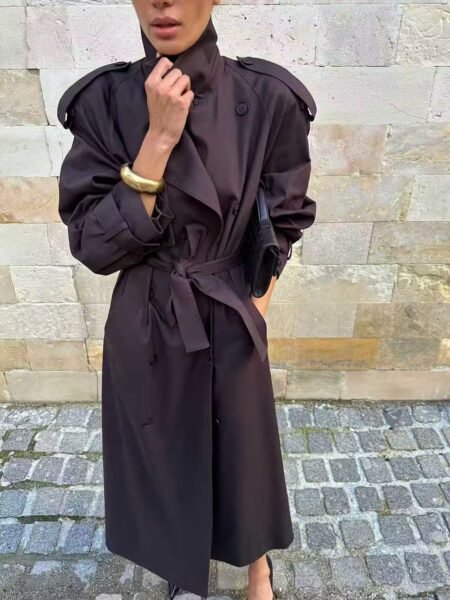 Women’s Thickened Double-Breasted Long Trench Coat – Elegant Winter Outerwear