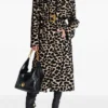 Autumn Winter Belt Leopard Jacquard Long Trench Coat