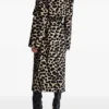 Autumn Winter Belt Leopard Jacquard Long Trench Coat