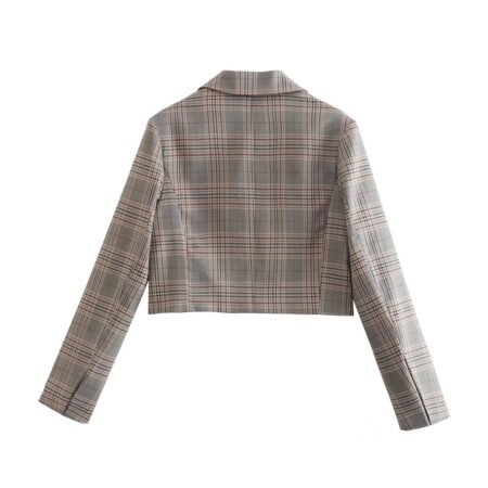 Women’s Summer Plaid Short Blazer with One-Button Closure