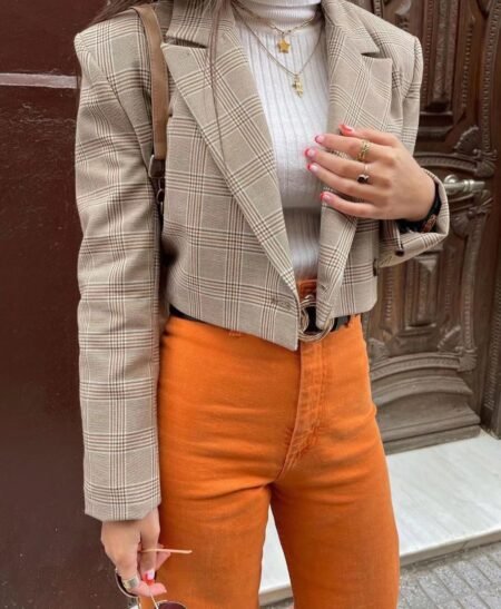 Women’s Summer Plaid Short Blazer with One-Button Closure