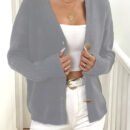 European Size Deer Plush Warm V-Neck Long Sleeve Short Coat Cardigan