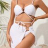 PlaidRing Three‑Piece Bikini Set with Outer Skirt Short Description