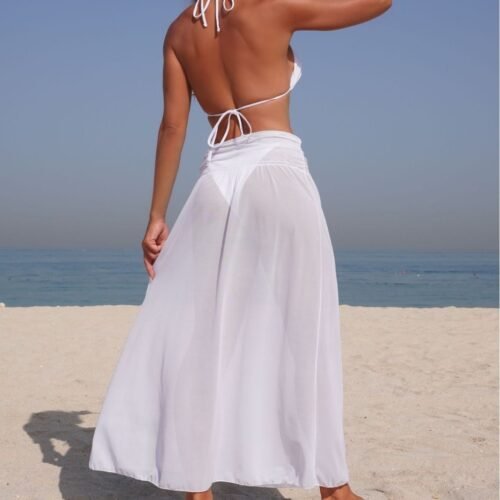 MeshGoddess Three‑Piece Bikini Set with Long Skirt