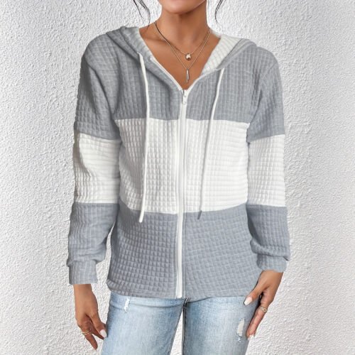 Contrast Plaid Long Sleeve Hoodie for Autumn Casual Wear