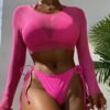 MeshCoast Long‑Sleeve Three‑Piece Bikini Set