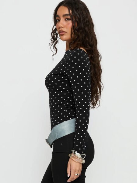 Backless Polka Dot Slim Fit Long Sleeve Top for Autumn Winter