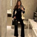 Autumn Winter Retro Black Sexy V-Neck Slim Top & Waist-Controlled Bell Bottom Pants Set
