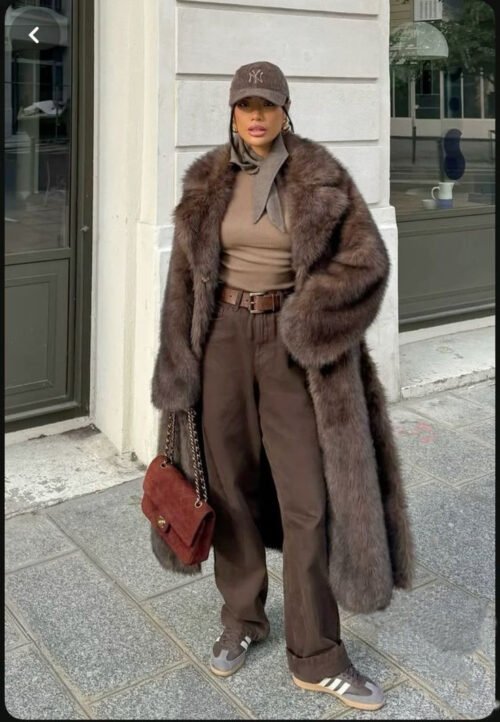 Women’s Vintage Brown Faux Fur Coat – High-Grade Winter Jacket