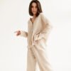 French-Style V-Neck Cotton Linen Pajama Set for Women