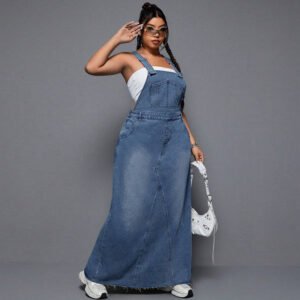 Plus Size Cool Suspender Denim Mini Skirt for Women
