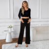 Autumn Winter Casual Laid Back High Waist Velvet Wide Leg Pants