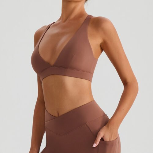 Deep V Nude-Feel Cross-Back Push-Up Sports Bra for Women
