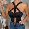 Lace-Up Cutout Mesh Boning Corset Shaping Jumpsuit