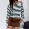 Striped Long Sleeve Lace-Knitted Autumn Winter Top