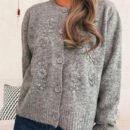Autumn Winter Floral Embroidered Solid Color Knitted Cardigan