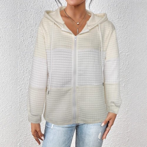 Contrast Color Plaid Long Sleeve Casual Hoodie