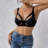 Sexy Black Hollow Out Spaghetti Strap Sports Bra for Women