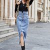 Split High Waist Slimming Sheath Denim Skirt