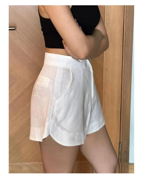 Elegant Tencel Linen High-Waist A-Line Shorts for Women