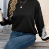 Autumn Round Neck Lace Stitching Pullover Sweatshirt for Women