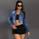 Western-Inspired Ripped Tassel Denim Jacket for Women