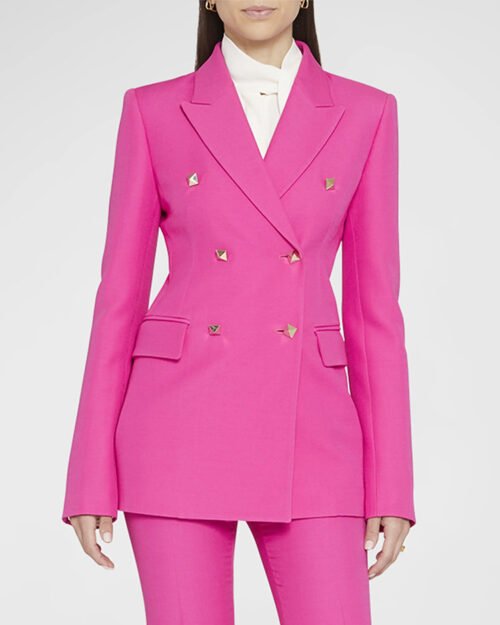 Square Buckle Slim Blazer and Flared Pants Two-Piece Suit