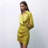 Fall Pleated Satin Mini Dress for Elegant Everyday Style