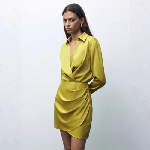 Fall Pleated Satin Mini Dress for Elegant Everyday Style