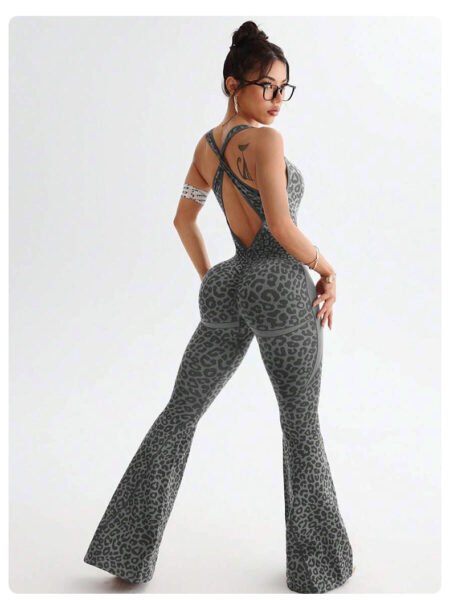WildFlex Seamless Leopard Cross‑Back Yoga Jumpsuit