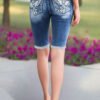 Embroidered Stretch Capri Denim Pants for Women