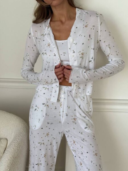 Knitted Jacquard Three-Piece Pajama Set
