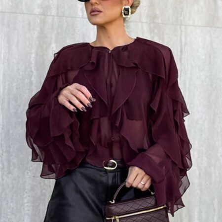 Light Luxury French Ruffled Chiffon Blouse for Women