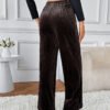 Autumn Winter Velvet High Waist Wide Leg Pants for Women