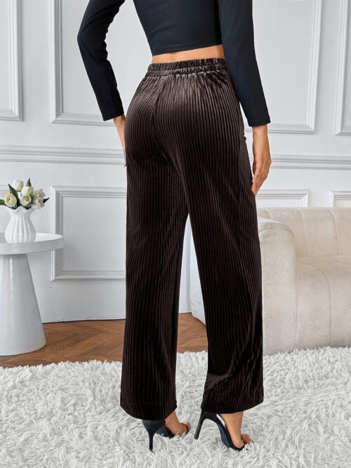 Autumn Winter Velvet High Waist Wide Leg Pants for Women