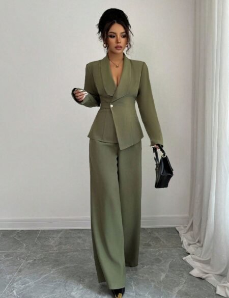 Sleeveless Vest & High Waist Wide-Leg Draggle Tail Trousers Set